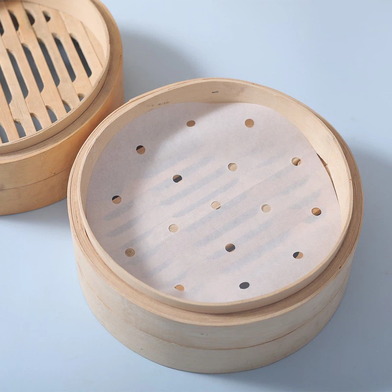 Non Stick Disposable Custom Logo Bamboo Steamer Paper Steam Basket Steamer Dim Sum Paper Round For Cooking Steaming Basket Vegetables Dim Sum Kitchen